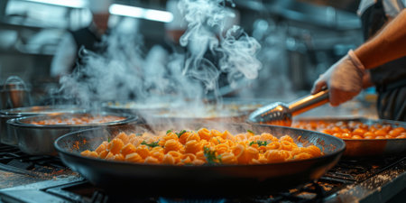Classic Pasta on kitchen background. Diet and food concept.の素材