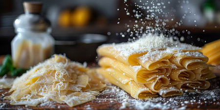 Classic Pasta on kitchen background. Diet and food concept.の素材