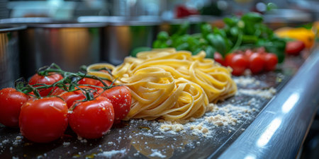 Classic Pasta on kitchen background. Diet and food concept.