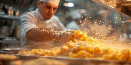 Classic Pasta on kitchen background. Diet and food concept.の素材