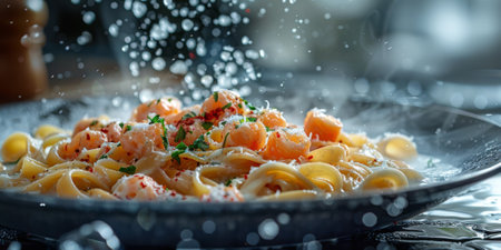 Classic Pasta on kitchen background. Diet and food concept.の素材