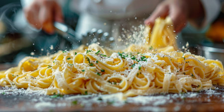 Classic Pasta on kitchen background. Diet and food concept.の素材