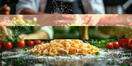 Closeup of process of making cooking homemade pasta. Chef make fresh italian traditional pastaの素材