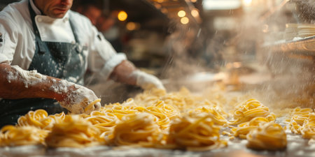 Closeup of process of making cooking homemade pasta. Chef make fresh italian traditional pastaの素材
