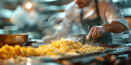 Closeup of process of making cooking homemade pasta. Chef make fresh italian traditional pastaの素材