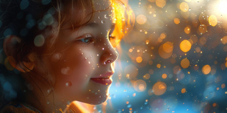 Happy loving family. Parents day concept with warm background.の素材