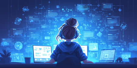 people learning language during online courses using netbook , e-learning education concept, learning online with webinar, video tutorial, internet lessonsの素材