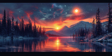 Beautiful winter nature landscape, amazing mountain view. Scenic image of woodland. Frosty day on ski resortの素材