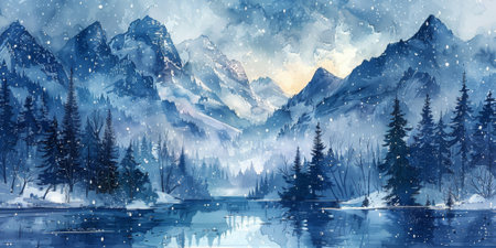 Beautiful winter nature landscape, amazing mountain view. Scenic image of woodland. Frosty day on ski resortの素材