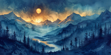 Beautiful winter nature landscape, amazing mountain view. Scenic image of woodland. Frosty day on ski resortの素材