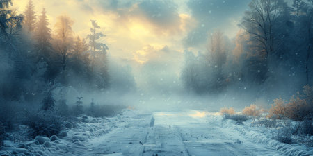 Beautiful winter nature landscape, amazing mountain view. Scenic image of woodland. Frosty day on ski resortの素材