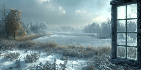 Beautiful winter nature landscape, amazing mountain view. Scenic image of woodland. Frosty day on ski resortの素材