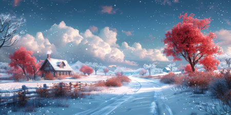 Beautiful winter nature landscape, amazing mountain view. Scenic image of woodland. Frosty day on ski resortの素材