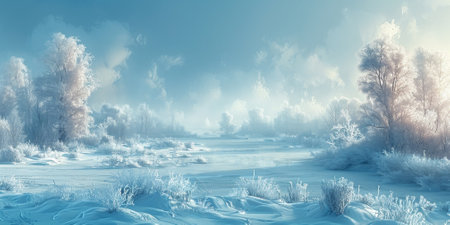 Beautiful winter nature landscape, amazing mountain view. Scenic image of woodland. Frosty day on ski resortの素材