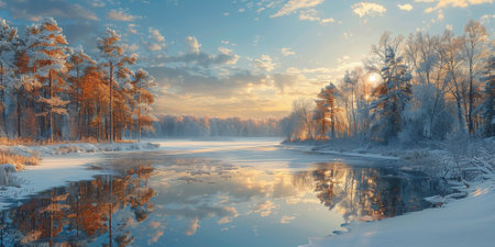 Beautiful winter nature landscape, amazing mountain view. Scenic image of woodland. Frosty day on ski resortの素材