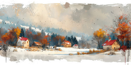 Beautiful winter nature landscape, amazing mountain view. Scenic image of woodland. Frosty day on ski resortの素材