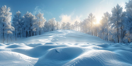 Beautiful winter nature landscape, amazing mountain view. Scenic image of woodland. Frosty day on ski resortの素材