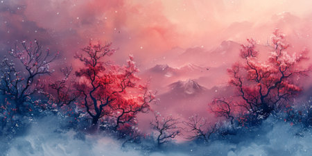 Beautiful winter nature landscape, amazing mountain view. Scenic image of woodland. Frosty day on ski resortの素材