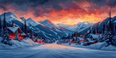 Beautiful winter nature landscape, amazing mountain view. Scenic image of woodland. Frosty day on ski resortの素材