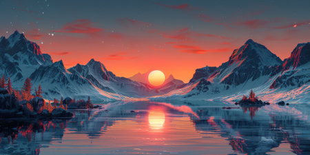 Beautiful winter nature landscape, amazing mountain view. Scenic image of woodland. Frosty day on ski resortの素材