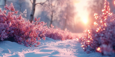 Beautiful winter nature landscape, amazing mountain view. Scenic image of woodland. Frosty day on ski resortの素材