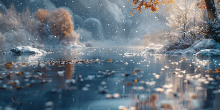 Beautiful winter nature landscape, amazing mountain view. Scenic image of woodland. Frosty day on ski resortの素材