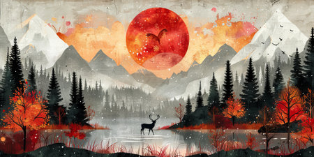 Beautiful winter nature landscape, amazing mountain view. Scenic image of woodland. Frosty day on ski resortの素材