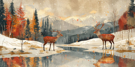 Beautiful winter nature landscape, amazing mountain view. Scenic image of woodland. Frosty day on ski resortの素材