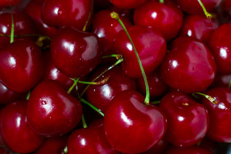 Ripe sweet red cherries background macroの写真素材
