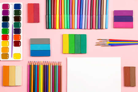 School supplies arrangement. Back to school concept.の写真素材