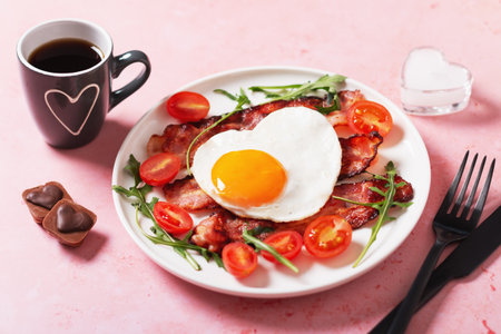 Breakfast for husband or boyfriend on Valentines or Fathers Dayの写真素材