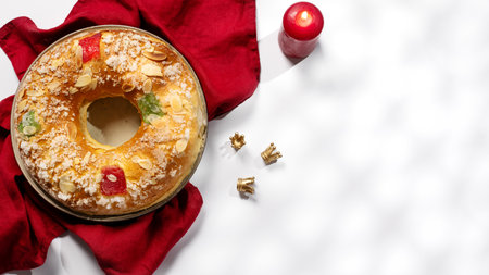 Traditional Three Kings Cake card overheadの写真素材
