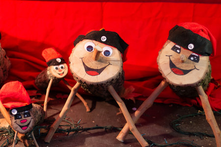 A collection of traditional Catalan Christmas decorations made from logsの写真素材