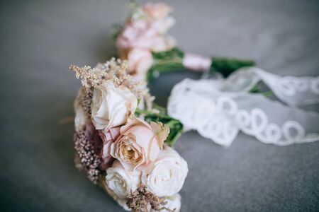 Beautiful wedding bouquet of white and pink roses. Wedding ideasの写真素材