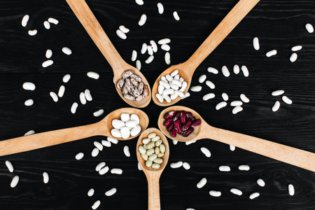 Mixture of dried beans - background. Healthy food.
