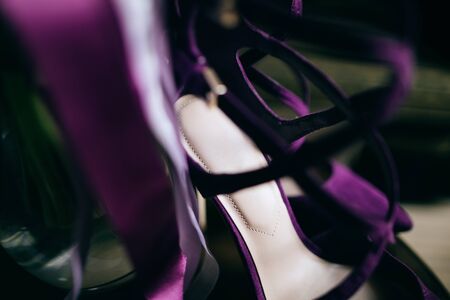 Wedding accessories. Purple bride shoes.の写真素材