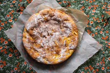 Homemade pastries. Apple and cinnamon pie on the weekendの写真素材