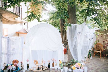 Wedding photo zone with handmade decorの写真素材