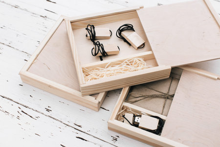 Vintage Handmade gift in wooden box and flash drive. wedding gift