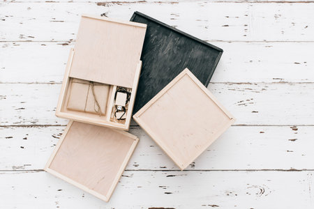Vintage Handmade gift in wooden box and flash drive. wedding gift