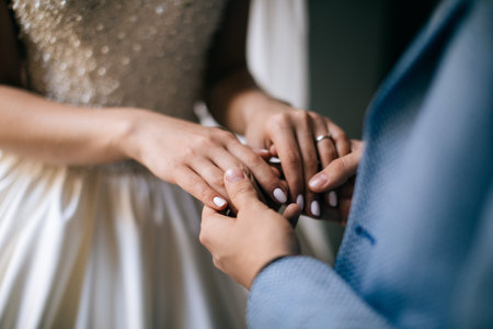 hands of the bride and groom. Love concept