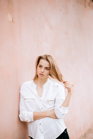 young pretty hipster girl in the city, lifestyle people concept