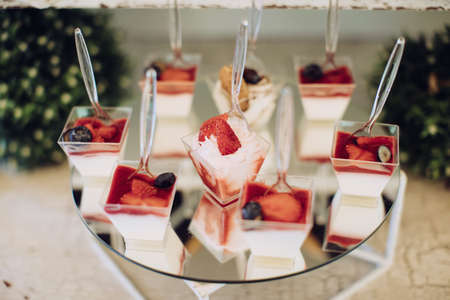 Catering sweets, Cakes in Bakery Shop. wedding table settingの写真素材