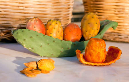 Prickly pears and almondsの写真素材