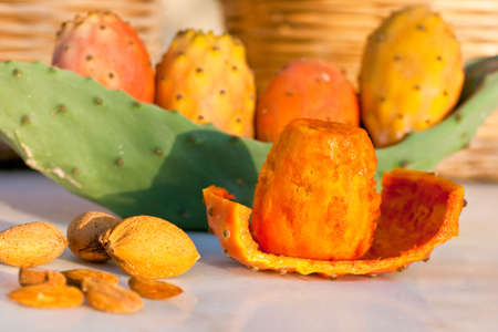 Prickly pears and almondsの写真素材