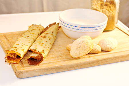 Crepes and milk の写真素材