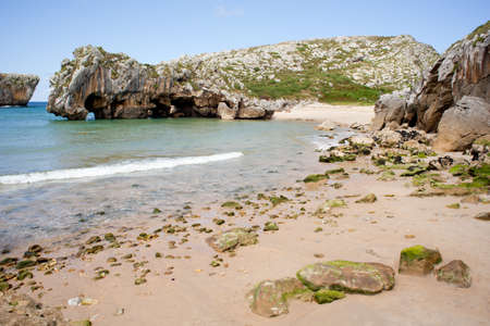Beach of Cuevas del Mar, Nueva de Llanes - Asturias in Spainの写真素材