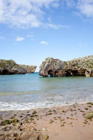 Beach of Cuevas del Mar, Nueva de Llanes - Asturias in Spainの写真素材