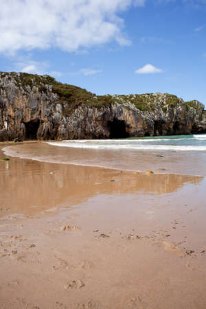 Beach of Cuevas del Mar, Nueva de Llanes - Asturias in Spainの写真素材