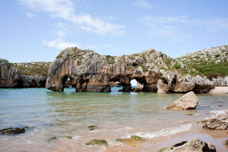 Beach of Cuevas del Mar, Nueva de Llanes - Asturias in Spainの写真素材